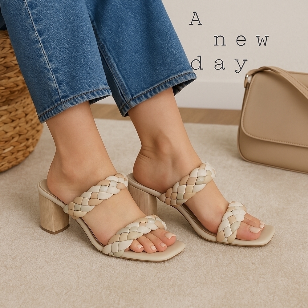 A New Day Women's Tan Braided Block Heels Size 9 1/2